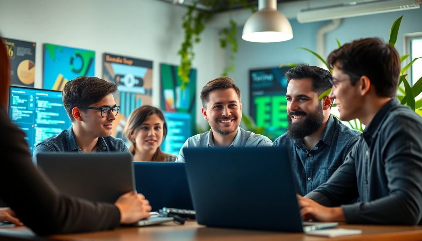 Professional collaboration within a web development company demonstrating team dynamics in tech.