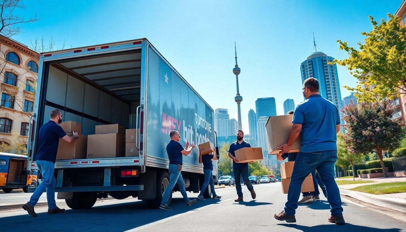 Toronto moving company professionals efficiently loading furniture into a moving truck in Toronto's urban setting.