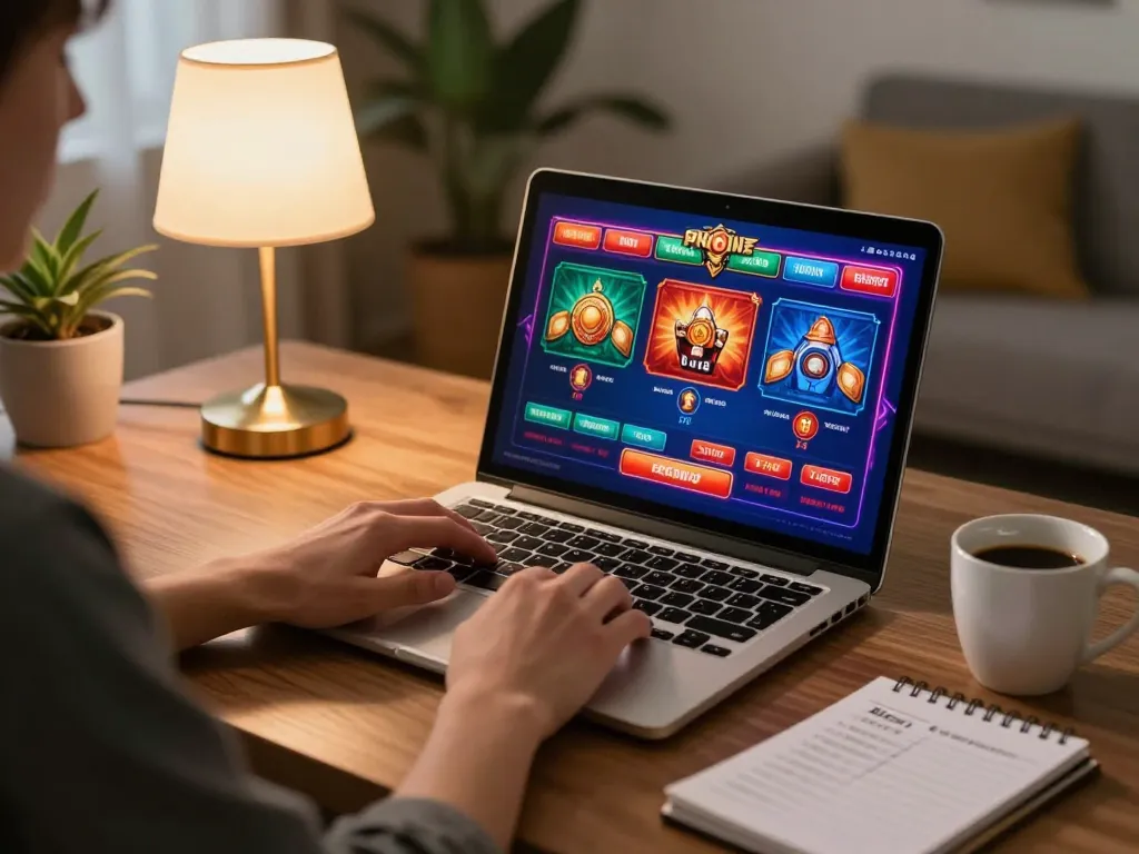 Player engages with tg88 casino app on laptop in a cozy home setting, showcasing strategic gameplay