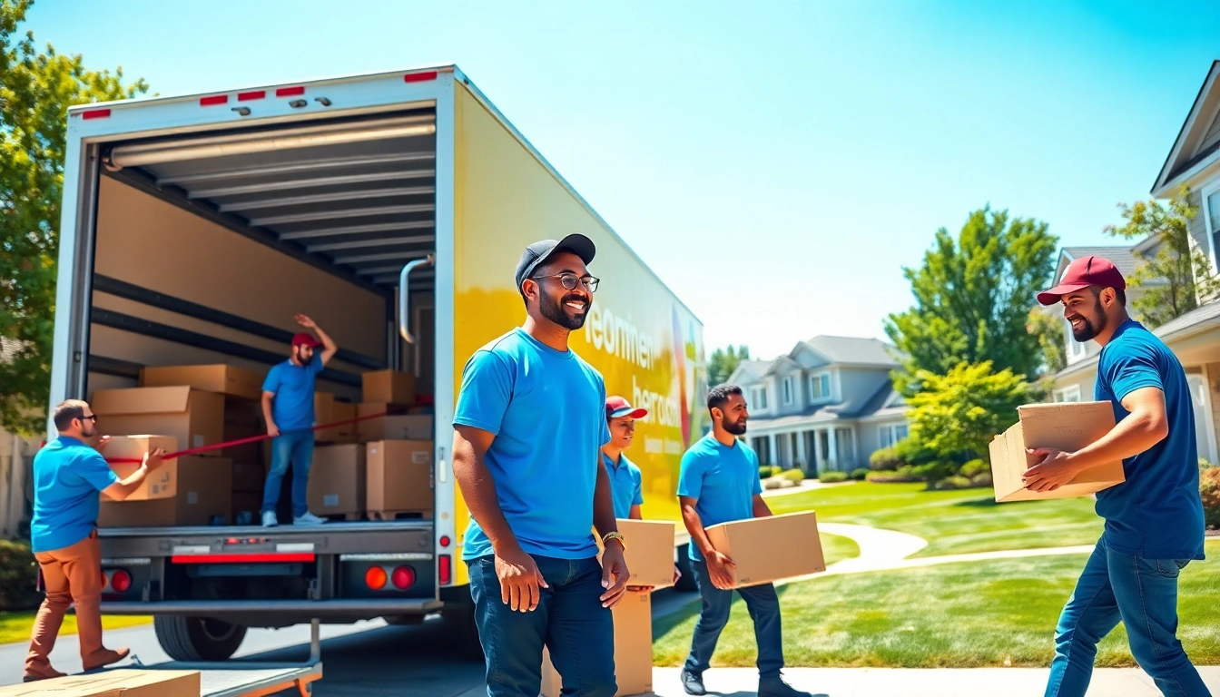 Boston local movers packing items efficiently into a bright truck.