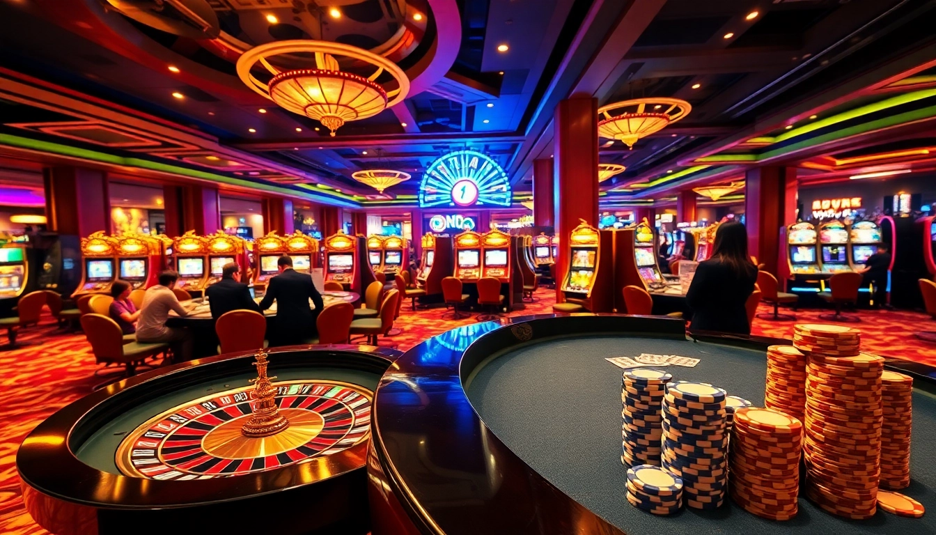 Experience the excitement of online gambling at https://jun88site.com/ with vibrant casino visuals, including a roulette table.