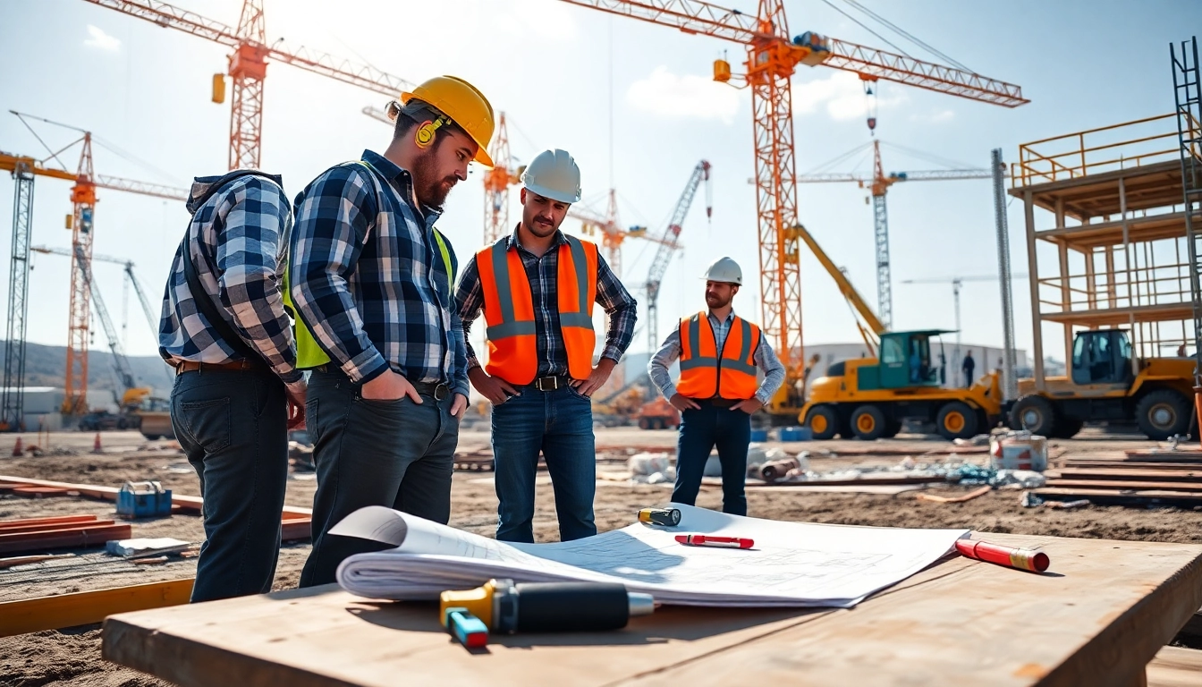Engaged construction workers representing the construction association wyoming on a bustling job site.