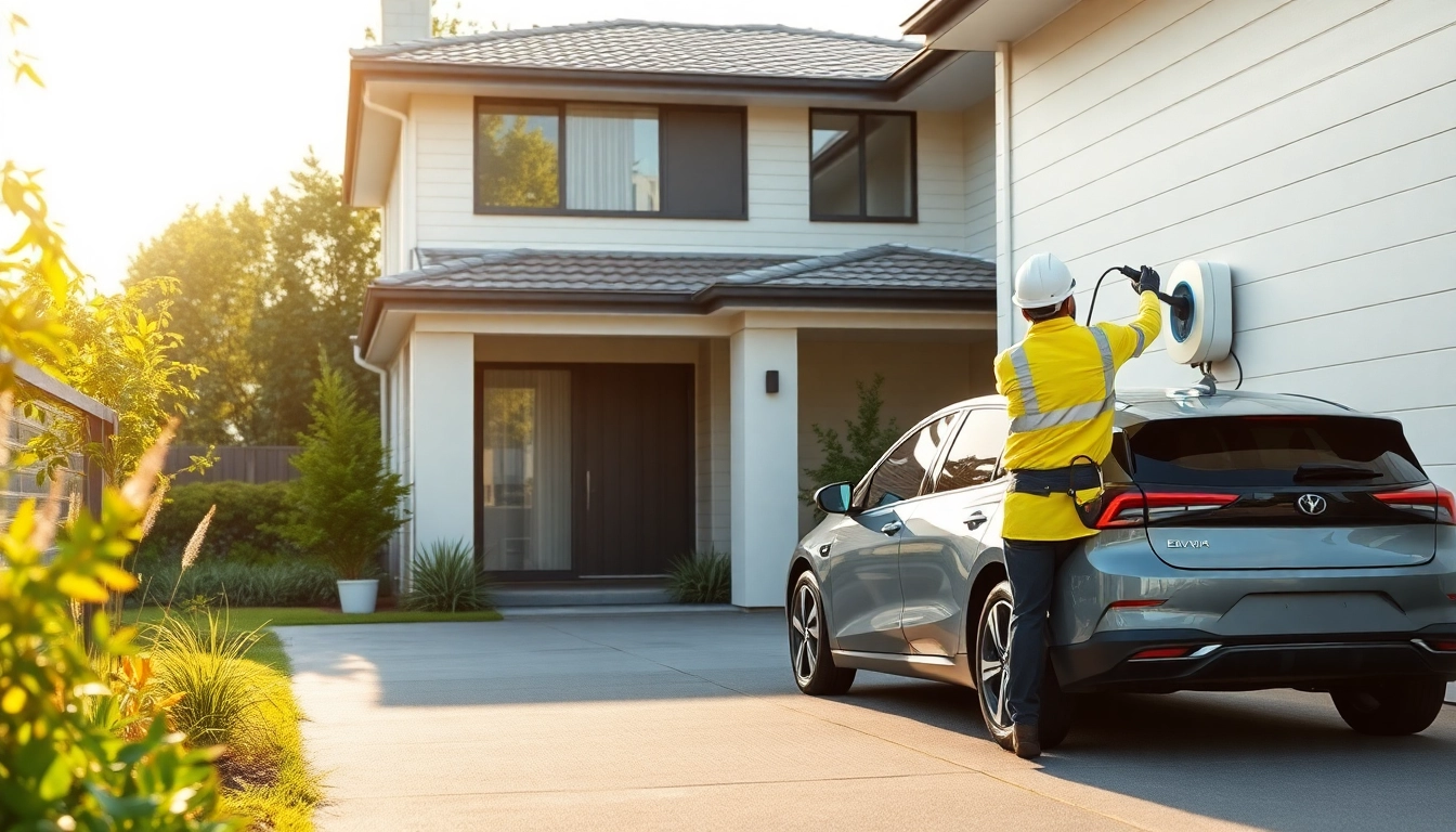 EV Charger Install Cost depicted through a professional electrician installing a home EV charger in Melbourne.