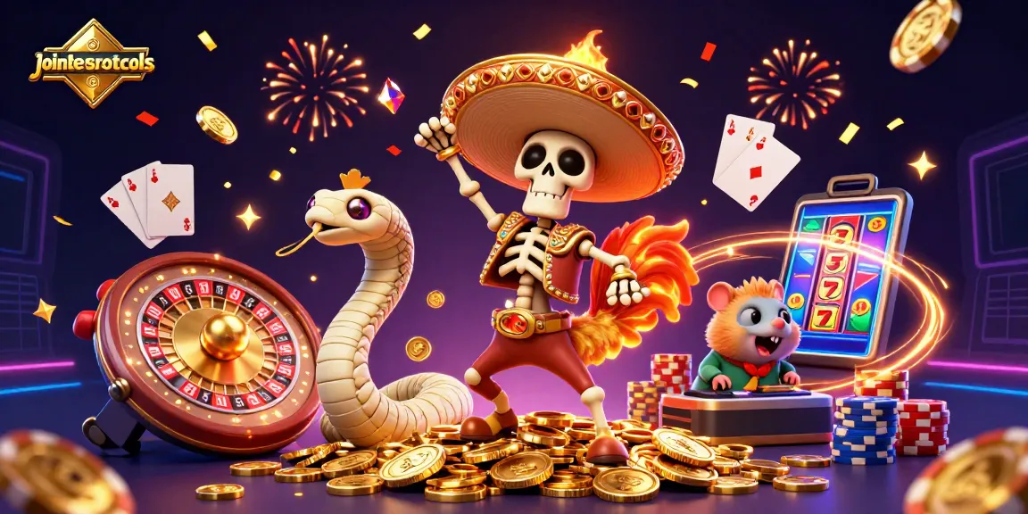 jointemsprotocols menampilkan rooster mariachi berskeleton merayakan di atas tumpukan koin emas dalam kasino online