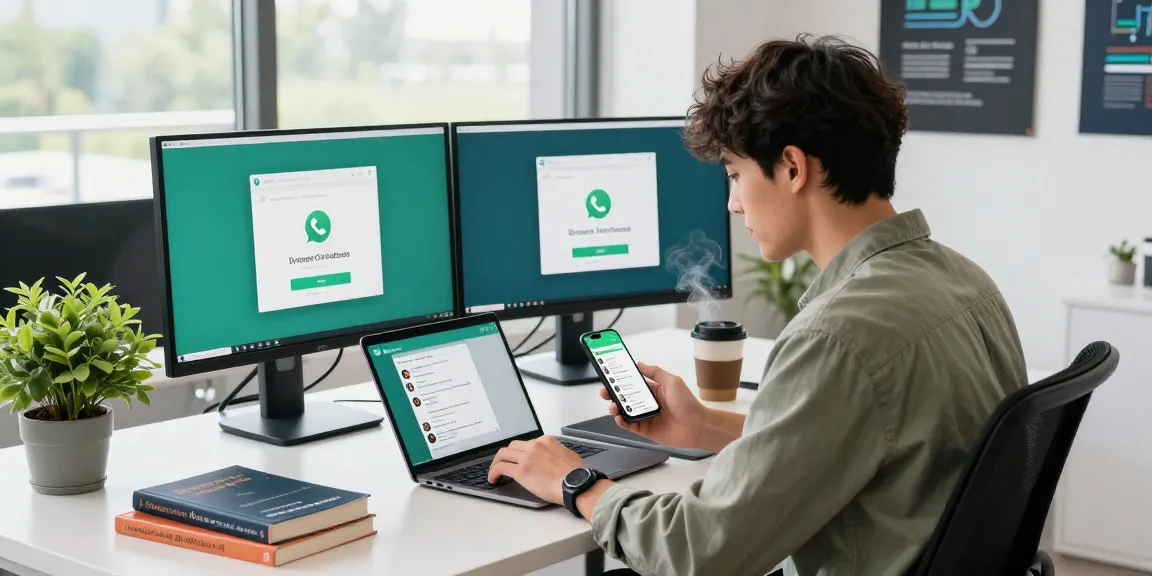 WhatsApp下載 in a tech workspace with a professional using dual monitors