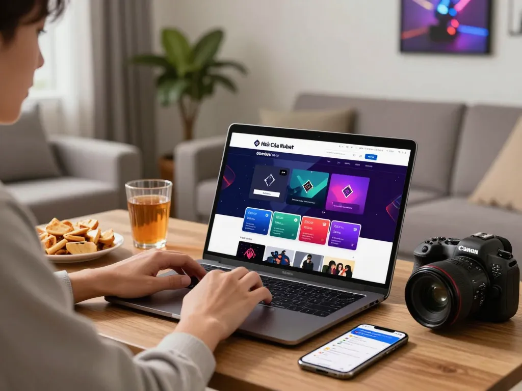 Engaging with Nhà Cái Hubet platform in a cozy home setting.