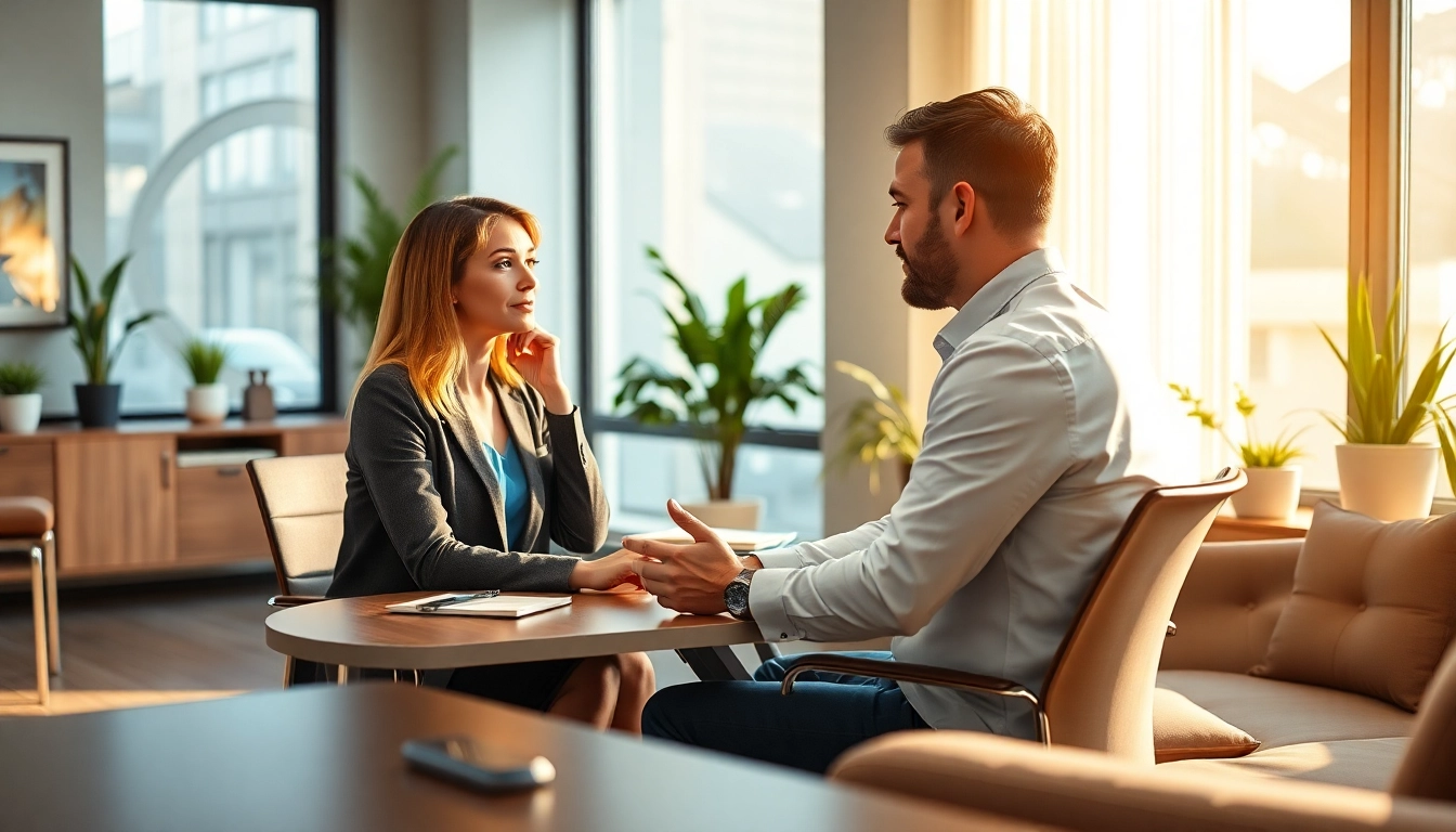 Engaging consultation with a psychiatrist in Dubai, showcasing a professional yet inviting office.