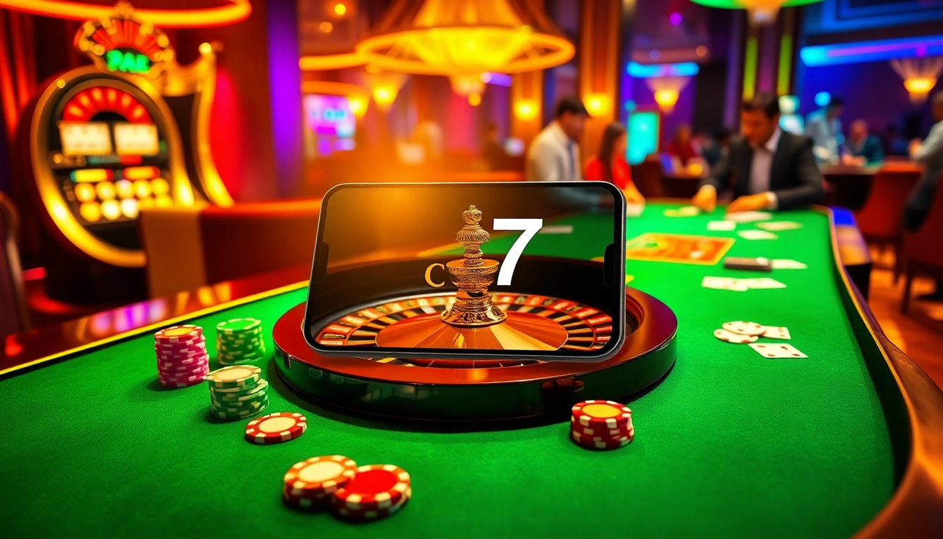 Engage in winning strategies with the cr7 App at a luxurious casino table, showcasing poker and roulette excitement.