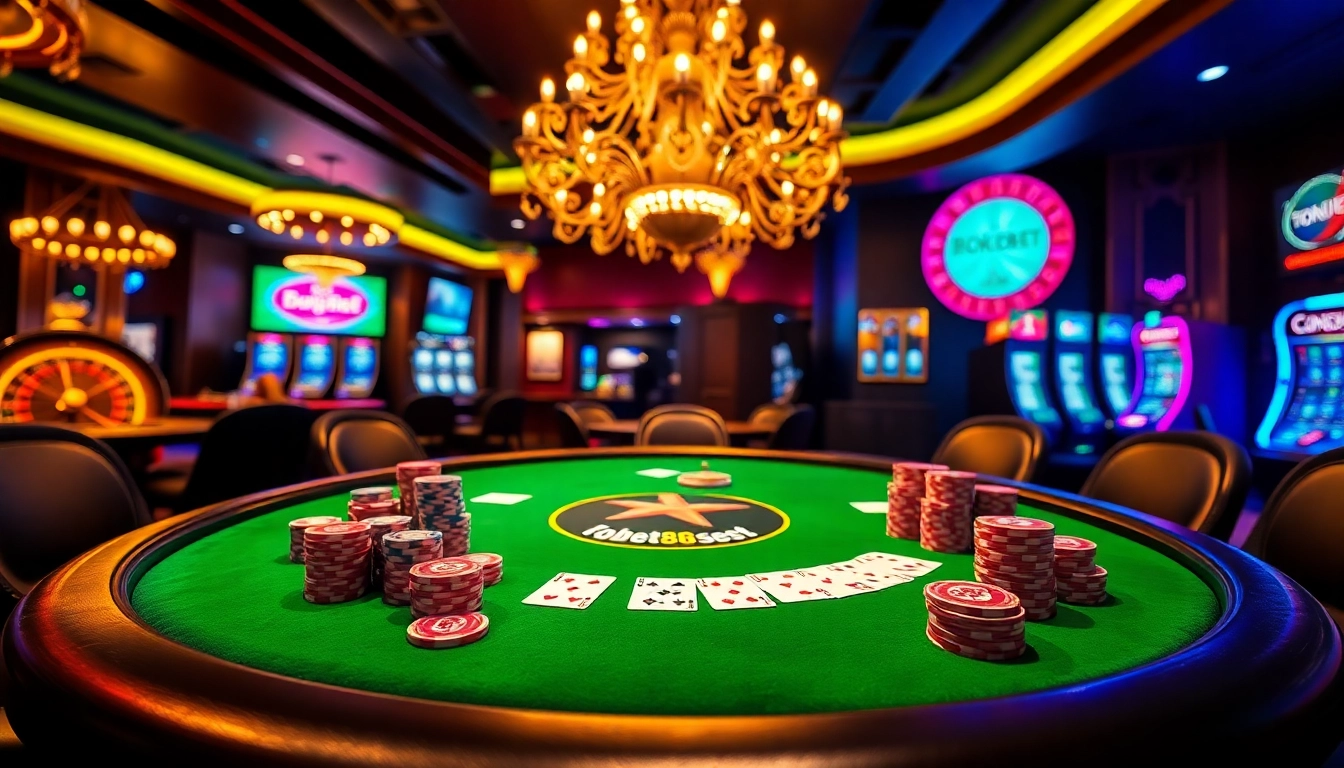Action-packed gaming scene with poker chips and cards at https://tobet88bet.com/ casino.