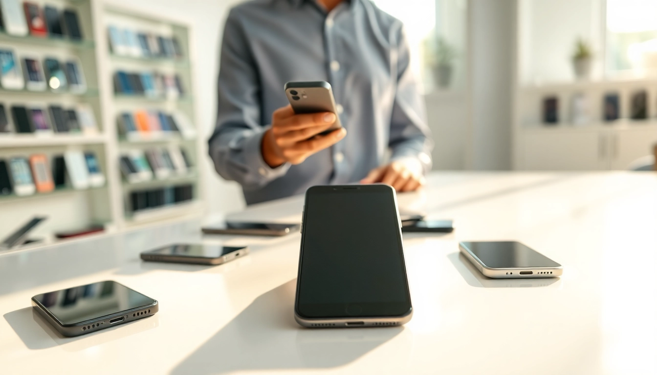 Sell your i phone with expert evaluation in a bright, modern smartphone shop.