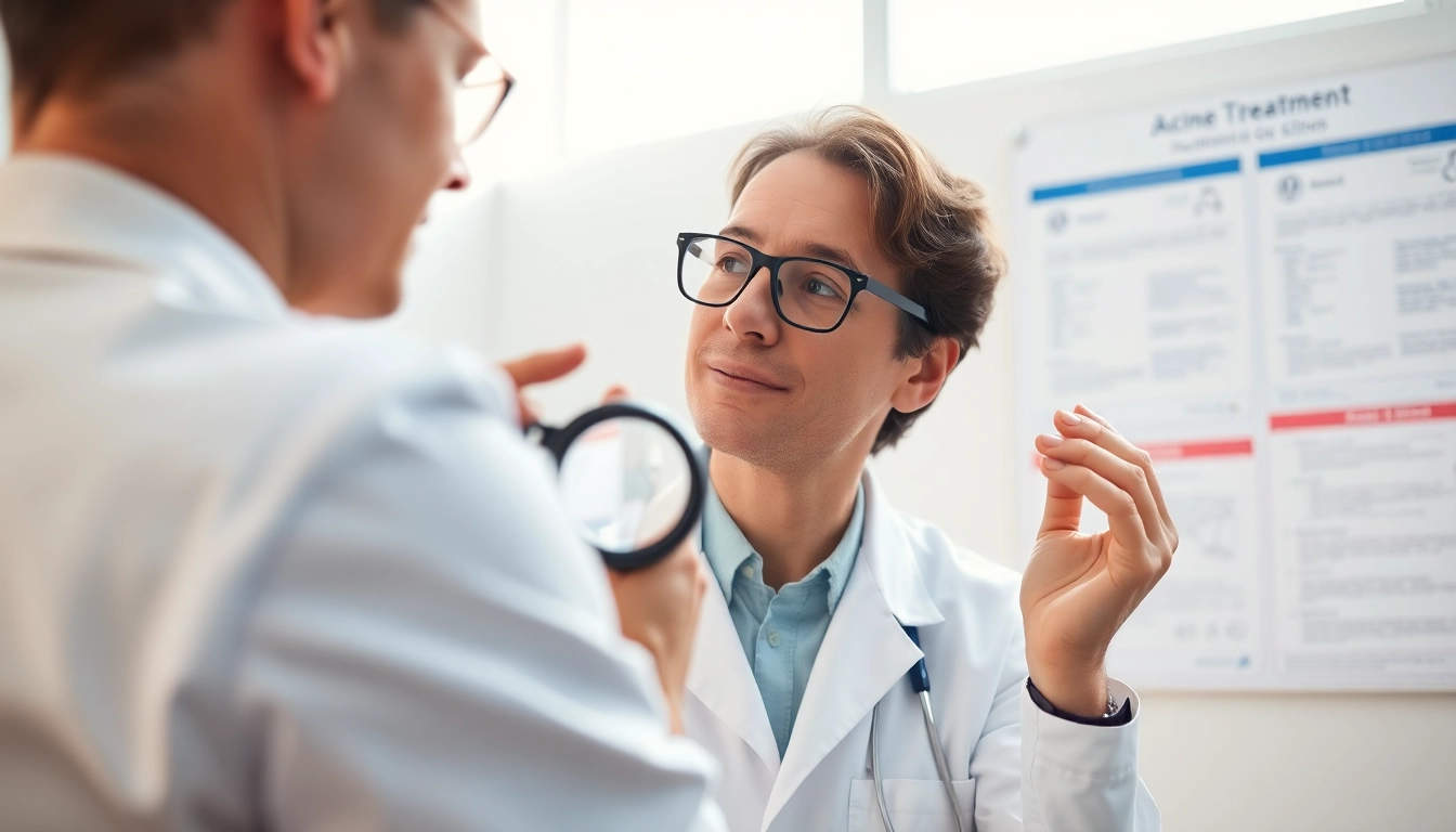 Assessing skin issues with expert acne treattreatment advice from a dermatologist.