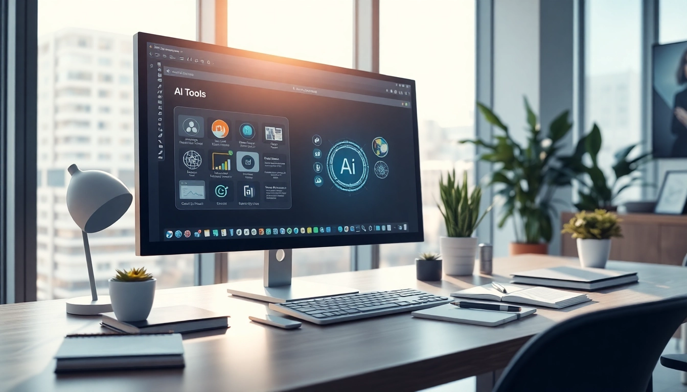 Showcase of ai tools in a professional workspace with a modern setup and natural lighting.