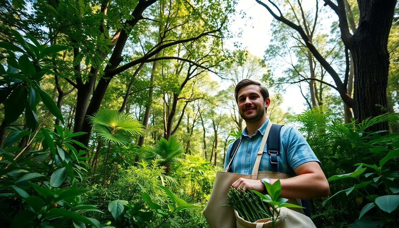 Discover sustainability insights on https://www.unsustainablemagazine.com in a serene forest setting with eco-friendly props.
