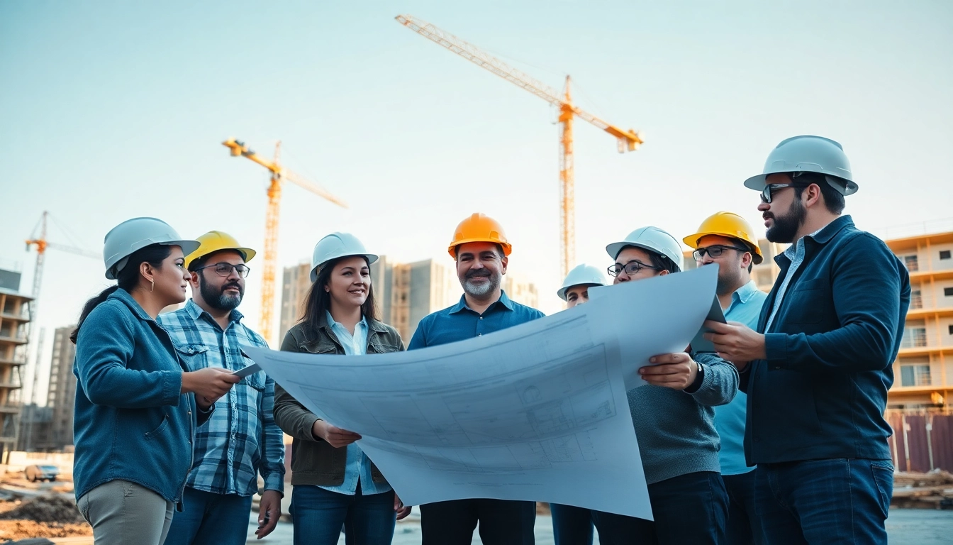 Showcasing the construction association north carolina collaborating during a bright day at a construction site.