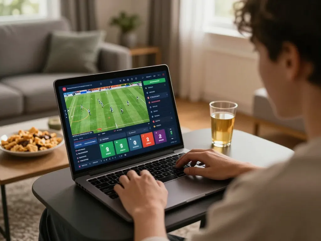 Kèo nhà cái betting on sports events live, showcasing various betting options in an inviting home setting.