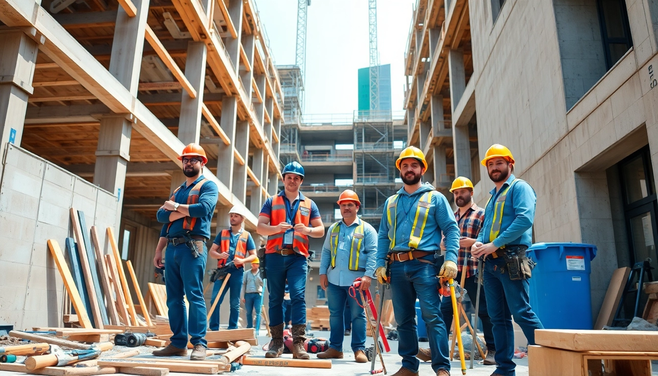 Careers in construction: Diverse professionals collaborating on a building site.