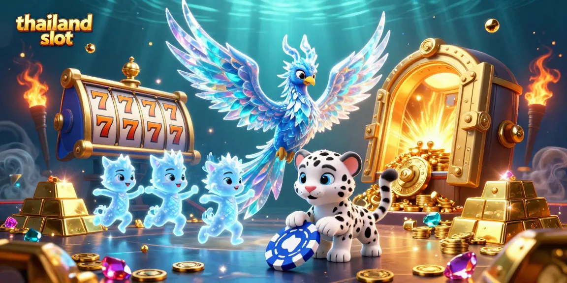 Engage with thailand slot excitement featuring vibrant characters, slot reels, and treasure in a dynamic casino scene.