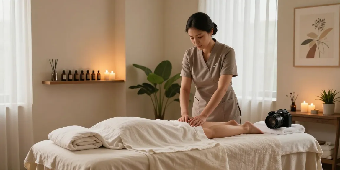마사지 요법 준비 중인 편안한 스파 공간의 모습