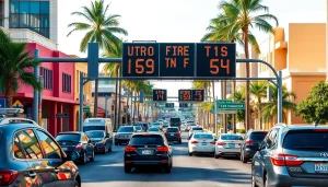 Get live Los Cabos traffic updates on a dynamic digital display in an urban setting.