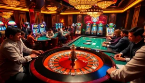 Gamblers enjoying a high-energy game at 89bet's premium casino tables, highlighting roulette and poker excitement.