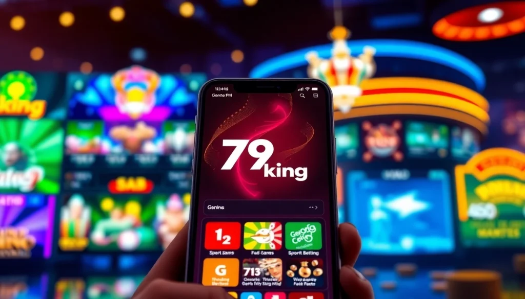 Spännande spelgränssnitt som visar 79king-appen med livfulla färger och modern design.