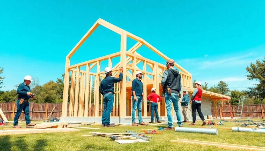 Find good builders near me exemplified by skilled professionals constructing a modern home.