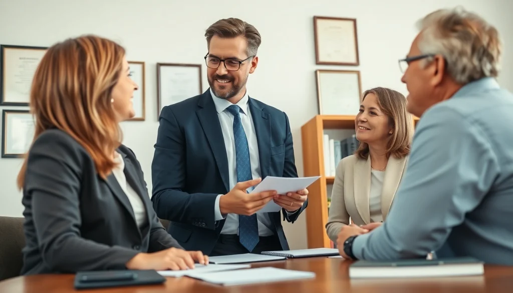 A consultation scene showcasing a Plantation, Boca Raton & Aventura Probate Lawyer assisting clients in a modern office.