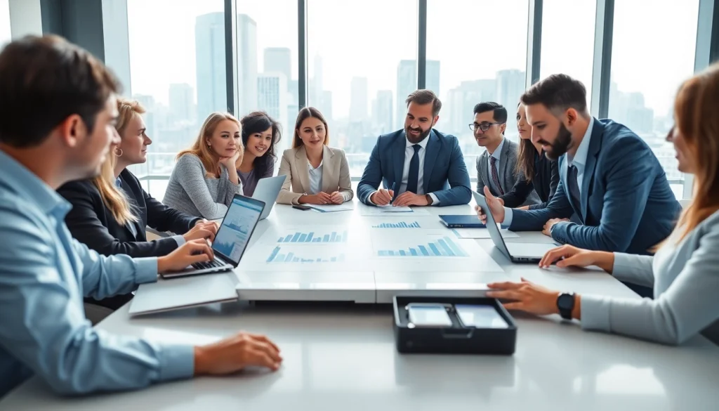 Präsentation auf https://zukunftkapital.de in einem modernen Büroraum mit vielfältigen Geschäftsleuten.