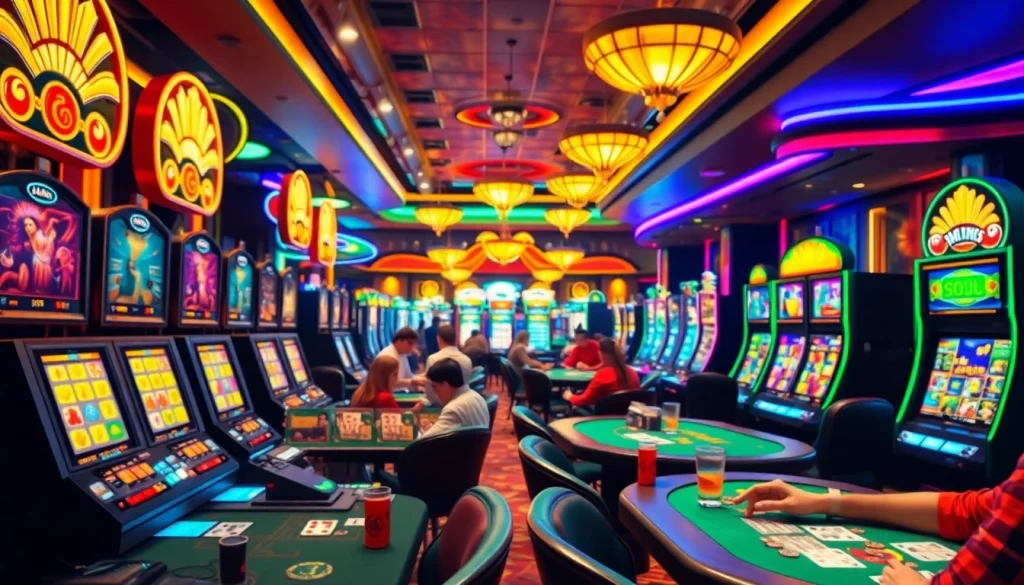 คาสิโน ภายในฉากคาสิโนที่มีบรรยากาศสนุกสนานและผู้เล่นที่มีส่วนร่วม