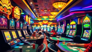 คาสิโน ภายในฉากคาสิโนที่มีบรรยากาศสนุกสนานและผู้เล่นที่มีส่วนร่วม