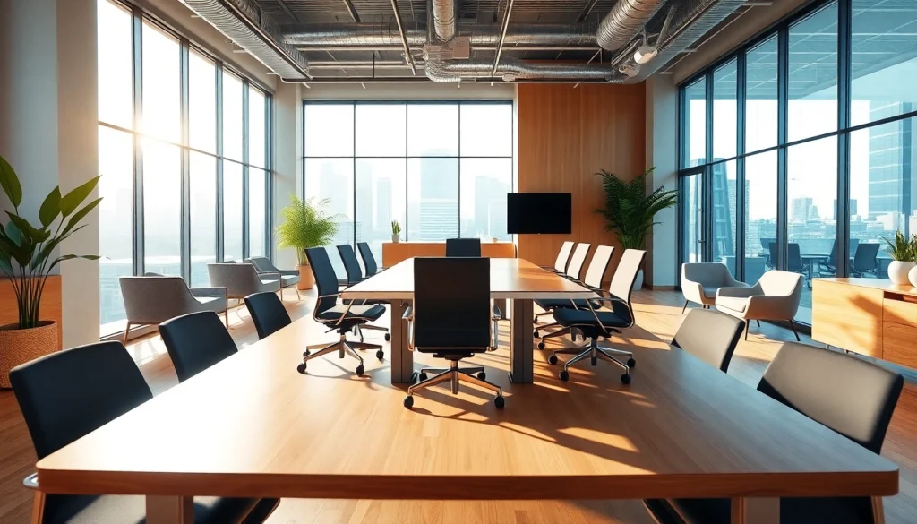 Showcasing an office space for industrial leasing with modern design and natural light.