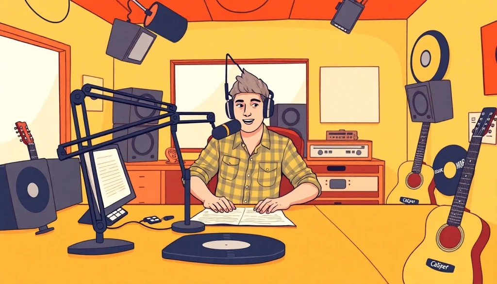 Stream live country music at https://mycountry955.com with a passionate DJ in a vibrant studio.