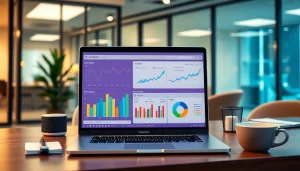 Visualize analytics insights with https://benchbot.ai through a dynamic dashboard in a modern office.