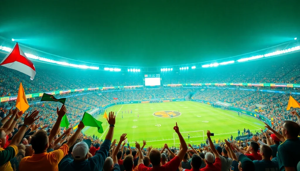 스포츠중계의 열정적인 팬들이 경기장을 응원하는 모습