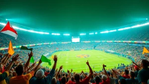 스포츠중계의 열정적인 팬들이 경기장을 응원하는 모습