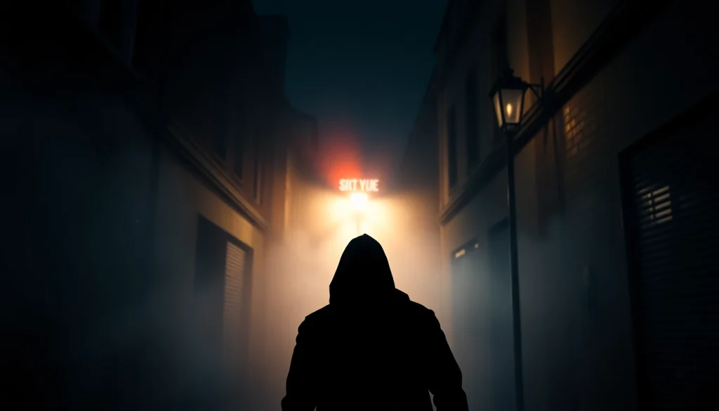 Engaging thriller movie poster featuring a shadowy figure in a misty alleyway.