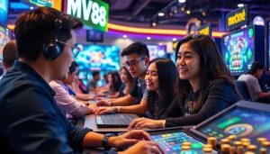 Engaging scene of MV88 game platform with players immersed in online gaming.