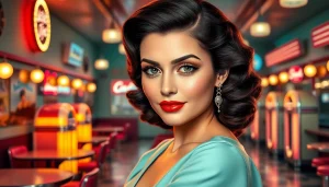 Glamorous depiction of a Vargas Girl in a vintage setting from https://www.esquirevargas.com, showcasing classic beauty.