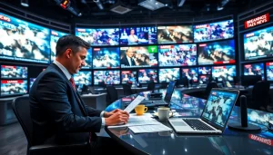 Engaged journalist at https://saudiwadi.com news desk, capturing breaking news in a vibrant newsroom.