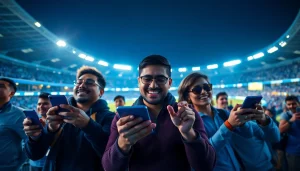 Engaged fans actively participating in sports betting in India using mobile apps.