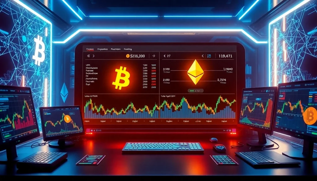 Calculator interface showcasing crypto portfolio analytics with Bitcoin and Ethereum symbols.