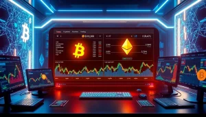 Calculator interface showcasing crypto portfolio analytics with Bitcoin and Ethereum symbols.