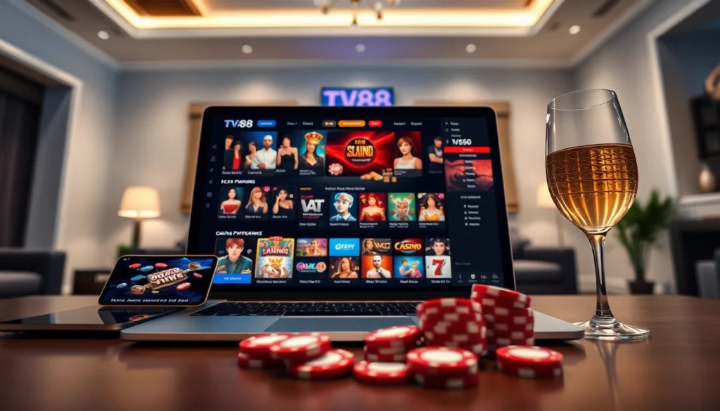 Engaging online gambling experience featuring TV88 gaming interface on laptop and mobile.