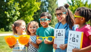 Our Children's Vision promoting eye care at a vibrant outdoor screening event with joyful children.