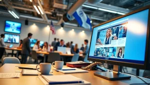 Highlighting regionalmedianews.com through a journalist immersed in a bustling newsroom.