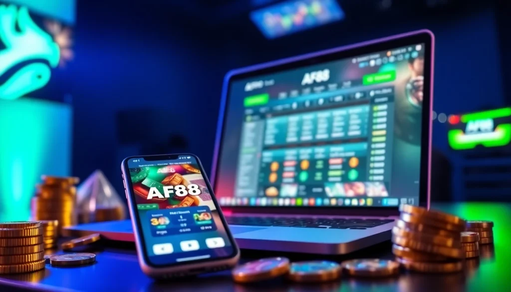AF88 online betting platform showcasing a modern interface and app in an engaging gaming environment.