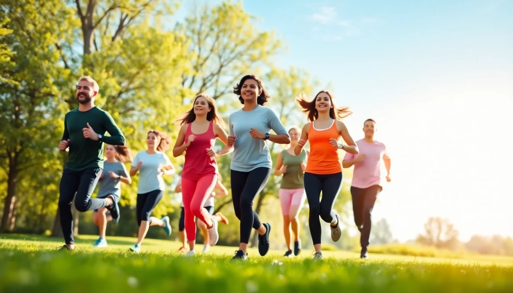 Engaging in fitness activities with a group at https://healthyvix.com, showcasing a vibrant park atmosphere.
