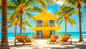 Relax in a beautifully designed coastal cabana with stunning ocean views and palm trees.