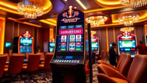 Permainan slot luxury333 yang menarik dengan mesin berkilau dan suasana kasino yang elegan.