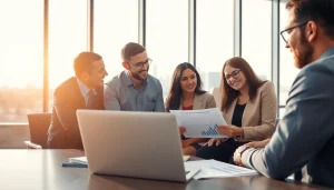 Financial advisor San Antonio consultations in a modern office setting with clients.